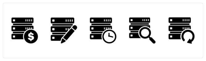 A set of 5 Internet icons as finance server, edit server, server time vector