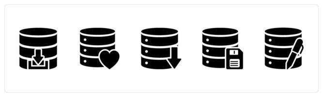 A set of 5 Internet icons as download server, favorite server, server memory card vector