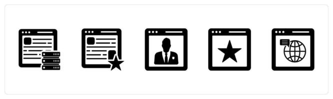 A set of 5 Internet icons as hosting, favorite webpage, user details vector