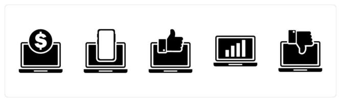 A set of 5 Internet icons as online finance, responsive, approve laptop vector