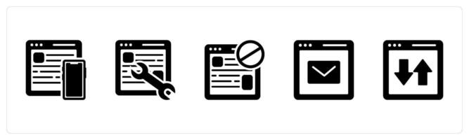 A set of 5 Internet icons as responsive, webpage maintenance, webpage prohibited vector