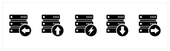 A set of 5 Internet icons as receive server, upload server, fast server vector