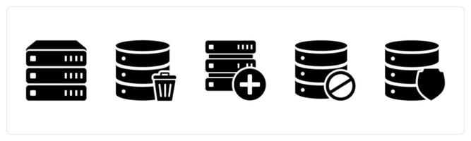A set of 5 Internet icons as database, trash server, add server vector