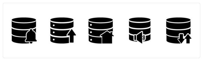 A set of 5 Internet icons as server notification, upload server, home server vector