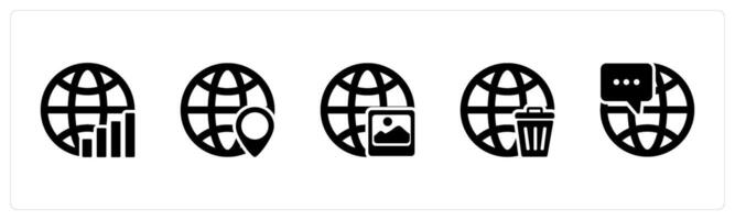 A set of 5 Internet icons as global statistics, global location, global image vector