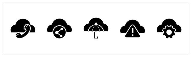 A set of 5 Internet icons as call cloud, share cloud, cloud insurance vector