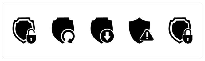 A set of 5 Internet icons as security, update shield, download shield vector