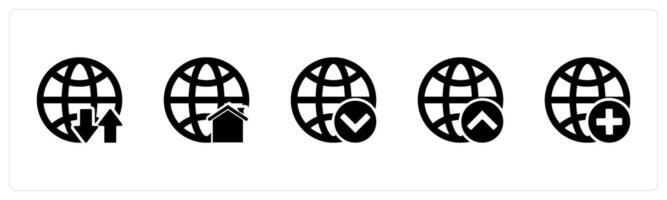 A set of 5 Internet icons as global synchronize, global business, globe vector