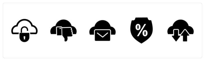 A set of 5 Internet icons as cloud security, dislike cloud, cloud message vector