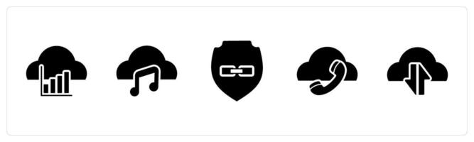 A set of 5 Internet icons as cloud statistics, music cloud, link security vector