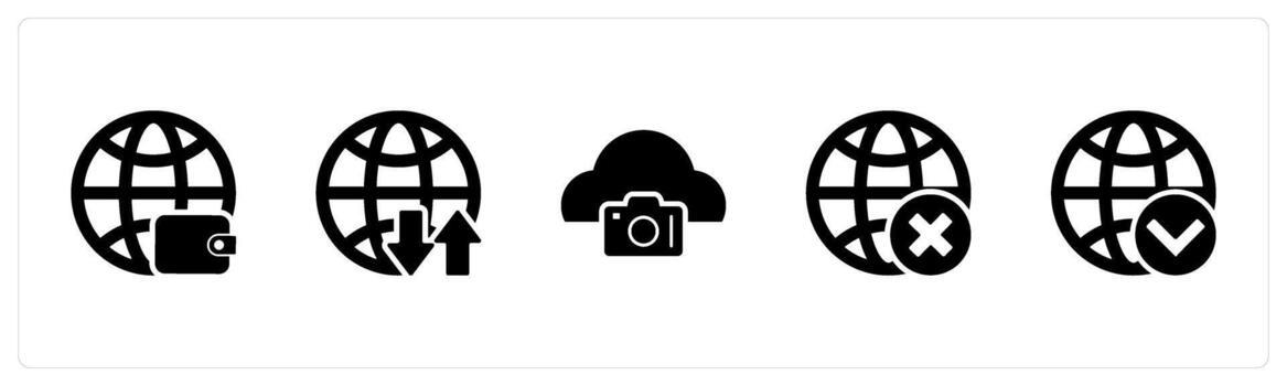 un conjunto de 5 5 Internet íconos como global billetera, global sincronizar, imagen nube vector