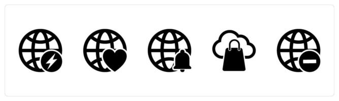 A set of 5 Internet icons as global, favorite global, global notification vector