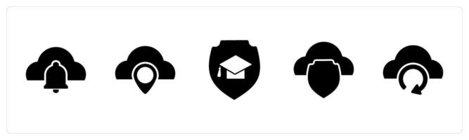 A set of 5 Internet icons as cloud notification, cloud location, education security vector