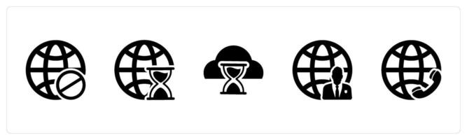 A set of 5 Internet icons as global prohibited, global hourglass, cloud hourglass vector
