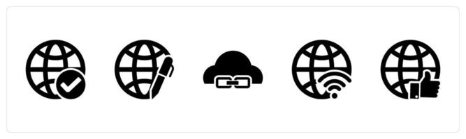 A set of 5 Internet icons as approved global, global edit, link cloud vector