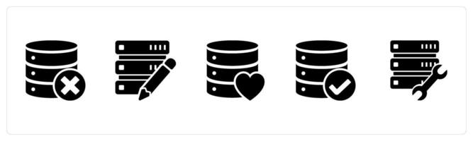 A set of 5 Internet icons as wrong server, edit server, favorite server vector
