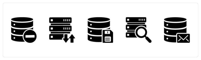 A set of 5 Internet icons as remove server, synchronize server, server memory card vector