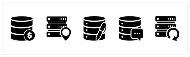 A set of 5 Internet icons as finance server, server location, edit server vector