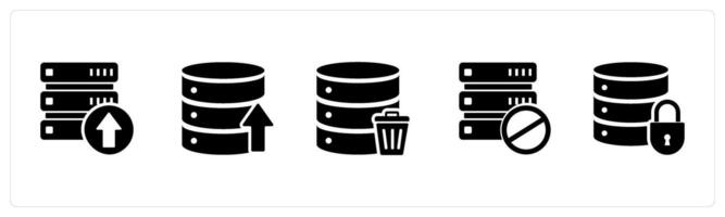 A set of 5 Internet icons as upload server, upload server, trash server vector