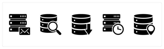 A set of 5 Internet icons as server message, global search, download server vector