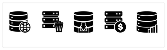 A set of 5 Internet icons as global server, trash server, download server vector