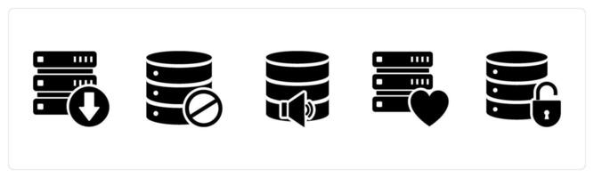 A set of 5 Internet icons as download server, server prohibited, server volume vector