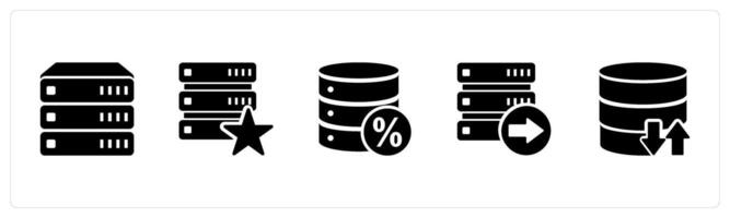A set of 5 Internet icons as database, favorite server, server discount vector