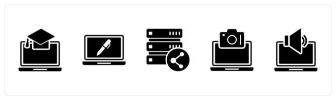 A set of 5 Internet icons as online education, edit laptop, share server vector