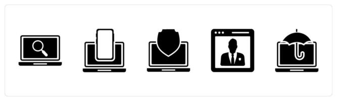 A set of 5 Internet icons as laptop search, responsive, laptop security vector