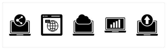 A set of 5 Internet icons as share data, web browser, cloud laptop vector