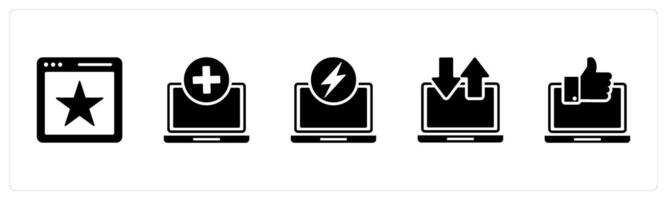 A set of 5 Internet icons as favorite webpage, add laptop, laptop vector