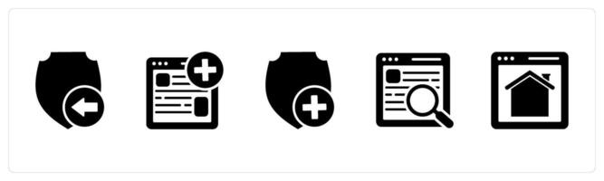 A set of 5 Internet icons as receive shield, create webpage, create shield vector