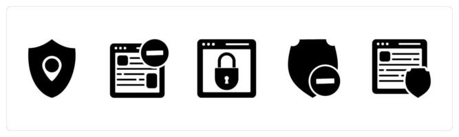 A set of 5 Internet icons as location, shield, remove webpage, webpage protection vector
