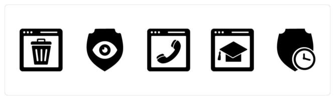 A set of 5 Internet icons as trash webpage, view shield, online call vector
