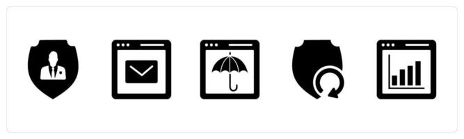 A set of 5 Internet icons as private shield, webpage conversation, webpage insuranc vector