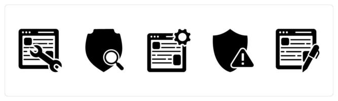 A set of 5 Internet icons as webpage maintenance, shield search, webpage settings vector