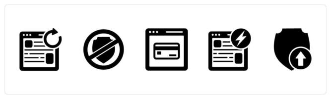 A set of 5 Internet icons as favorite shield, webpage prohibited, download shield vector