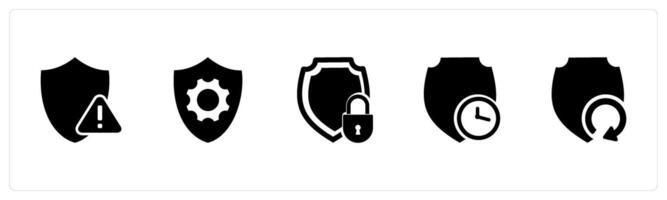 A set of 5 Internet icons as shield error, security setting, security, shield time vector