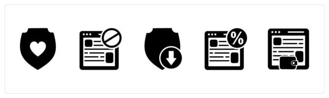 A set of 5 Internet icons as favorite shield, webpage prohibited, download shield vector