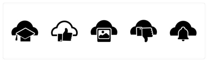 A set of 5 Internet icons as cloud degree, approve cloud, cloud image vector