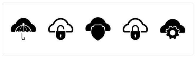 A set of 5 Internet icons as cloud insurance, cloud security, cloud setting vector