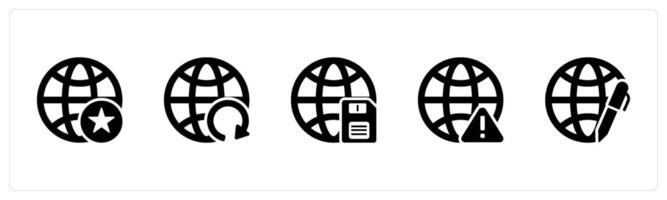 A set of 5 Internet icons as favorite globe, global update, global card vector