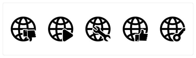 A set of 5 Internet icons as dislike global, global , global maintenance vector