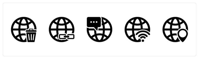 A set of 5 Internet icons as trash globe, link global, global message vector