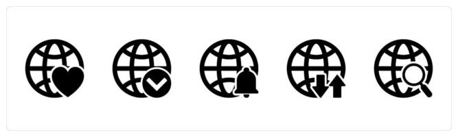 A set of 5 Internet icons as favorite global, globe, global notification vector