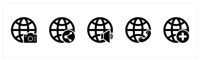 A set of 5 Internet icons as global image, global share, global volume vector