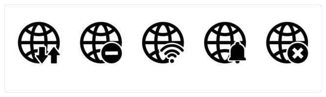 A set of 5 Internet icons as global synchronize, remove globe, global wifi vector