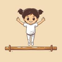 A little girl is balancing on a beam vector