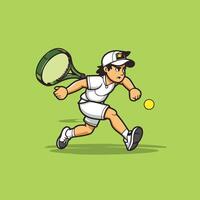 A cartoon tennis player running with a racket vector