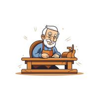 An old man is working on a table with a tool vector